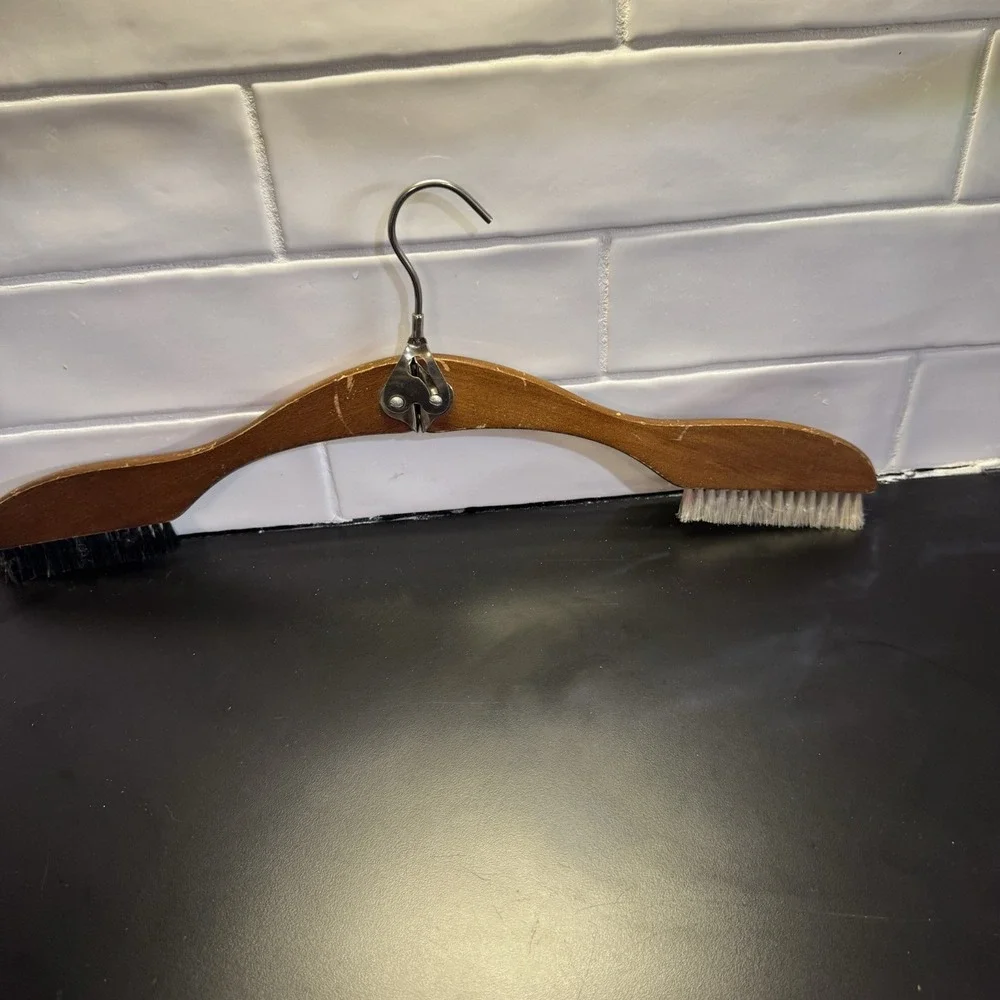Vintage Folding Wooden Coat Hanger Clothes with Brush Made in‎ Japan